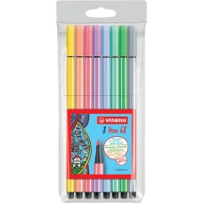 Viltstift STABILO Pen 68 pastel etui 8 kleuren